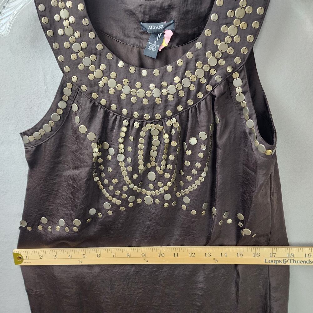 Alfani Shift Dress Size 2 Brown Metal Embellishments Lined Sleeveless - Picture 7 of 10